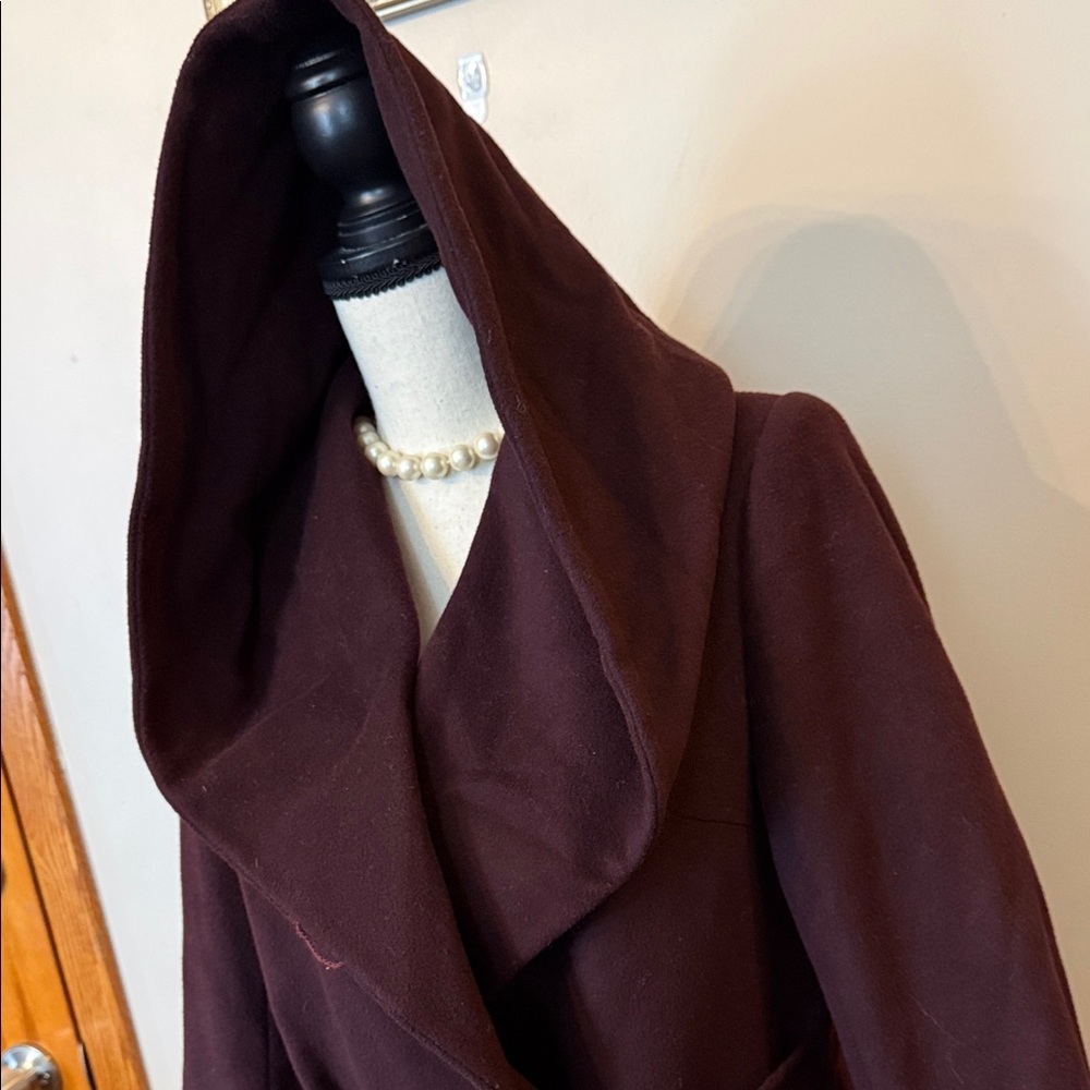 Trina Turk Hooded Swing Coat in Rich Burgundy - Picture 3 of 9